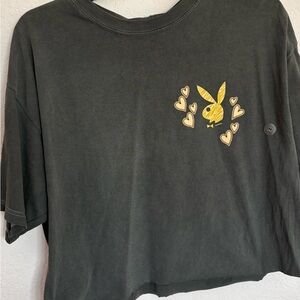 PLAYBOY Black and Yellow Short Sleeve Tee with Graphic Design